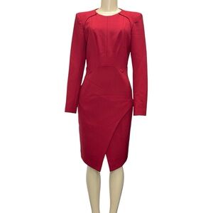 Valentina Shah Merlot Red Long Sleeve Wrap Skirt Sheath Dress Size 6